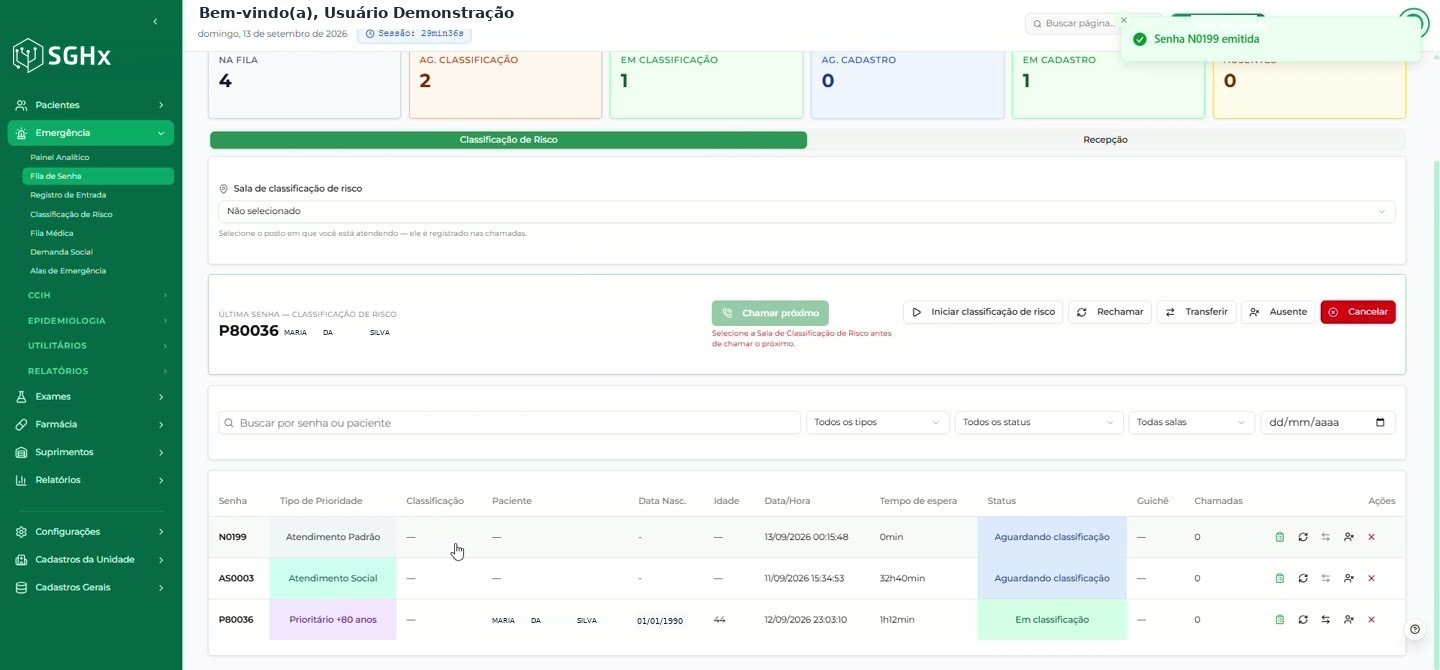 Mensagem de confirmação da senha emitida