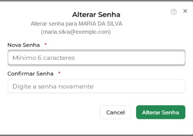 Janela Alterar Senha com os campos Nova Senha e Confirmar Senha