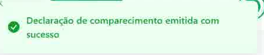 Mensagem de confirmação apresentada após salvar a declaração