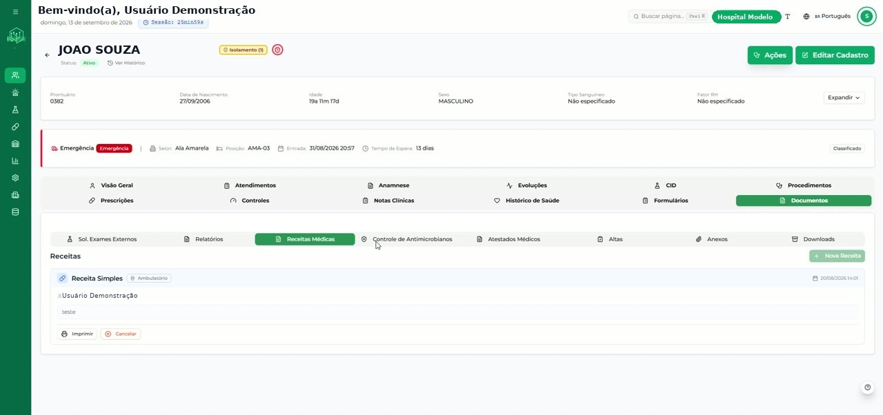 Aba Documentos exibindo as Receitas Médicas