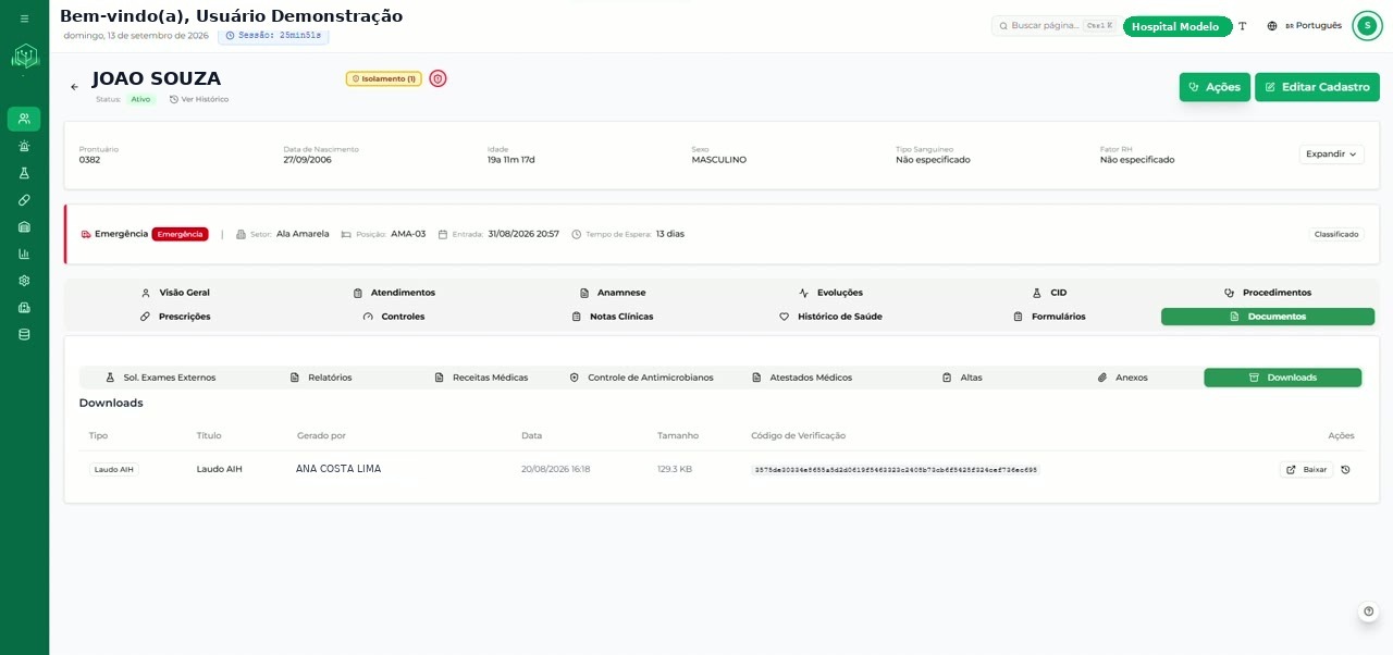 Divisão Downloads da aba Documentos